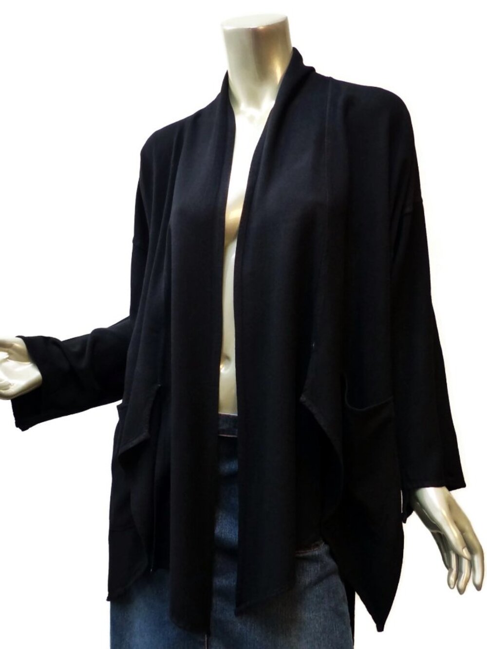 Jules of Morocco Susti Kimono O/S Black Asymmetric Draping Collar Open Front